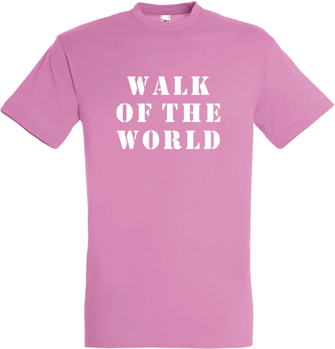T-shirt Walk of the world |Wandelvierdaagse | vierdaagse Nijmegen | Roze woensdag | Roze | maat M